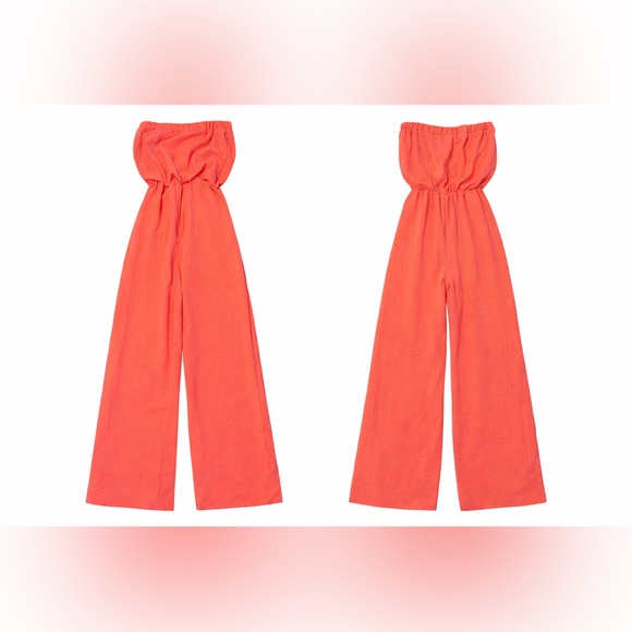 Rolla Coster Pants - Rolla Coaster Los Angeles Strapless Wide Leg Jumpsuit Neon Coral Size Small